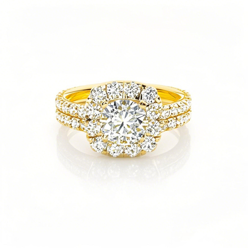 Anel de casamento em ouro de 18 quilates com diamantes redondos criados em laboratório, de 1 a 3,5 quilates (CT). Cor: D, pureza: VVS1, pureza: 3EX, certificado pelo IGI.-1