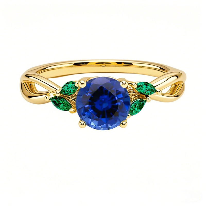 Anillo de compromiso de oro de 18 quilates con gema redonda de 1 a 6 quilates y esmeralda marquesa de 0,25 quilates.-1