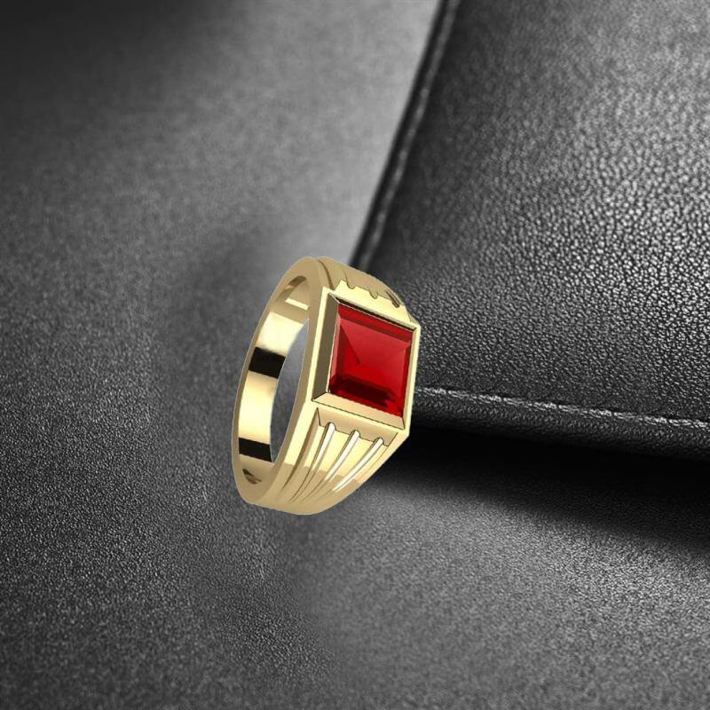 18K Gold 1 to 6 CT Asscher Cut Ruby Men's Band for Men-3