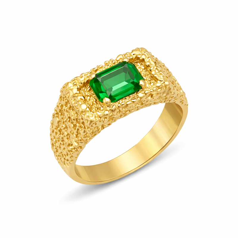 Banda para hombre de oro 18K con esmeralda artificial cortada en forma de esmeralda, de 1 a 6 CT-3