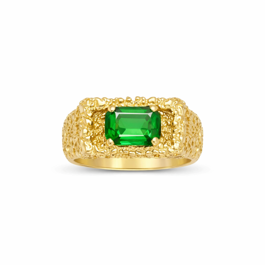 10K Gold 1 to 6 CT Emerald Cut Artificial Emerald Men's Band for Men
