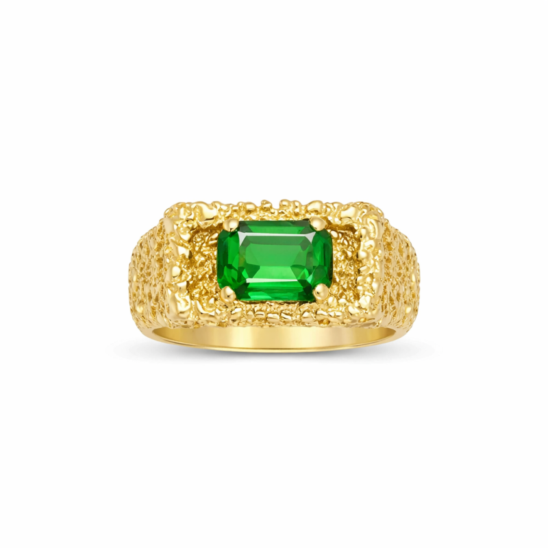 Banda para hombre de oro 10K con esmeralda artificial cortada en forma de esmeralda, de 1 a 6 CT-15
