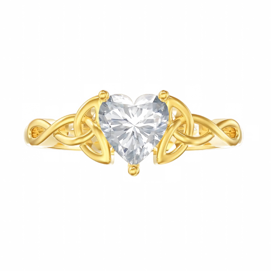 Verlobungsring aus 10-karätigem Gold mit 1 bis 6 Karat herzförmigem Moissanit im keltischen Knotenmuster für Damen