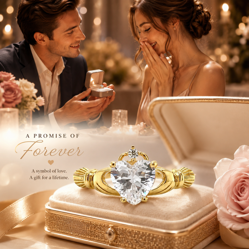 10K Gold 1 to 6 CT Heart Cut Moissanite Claddagh Solitaire Engagement Ring-4
