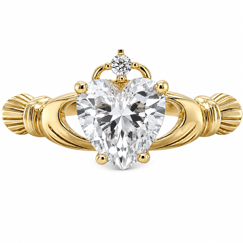 Anillo de compromiso solitario Claddagh de oro de 10 quilates con moissanita talla corazón de 1 a 6 quilates.-17