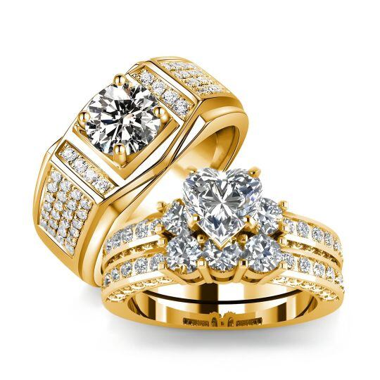 10K Gold 1 to 6 CT Heart Cut Moissanite Couple Rings