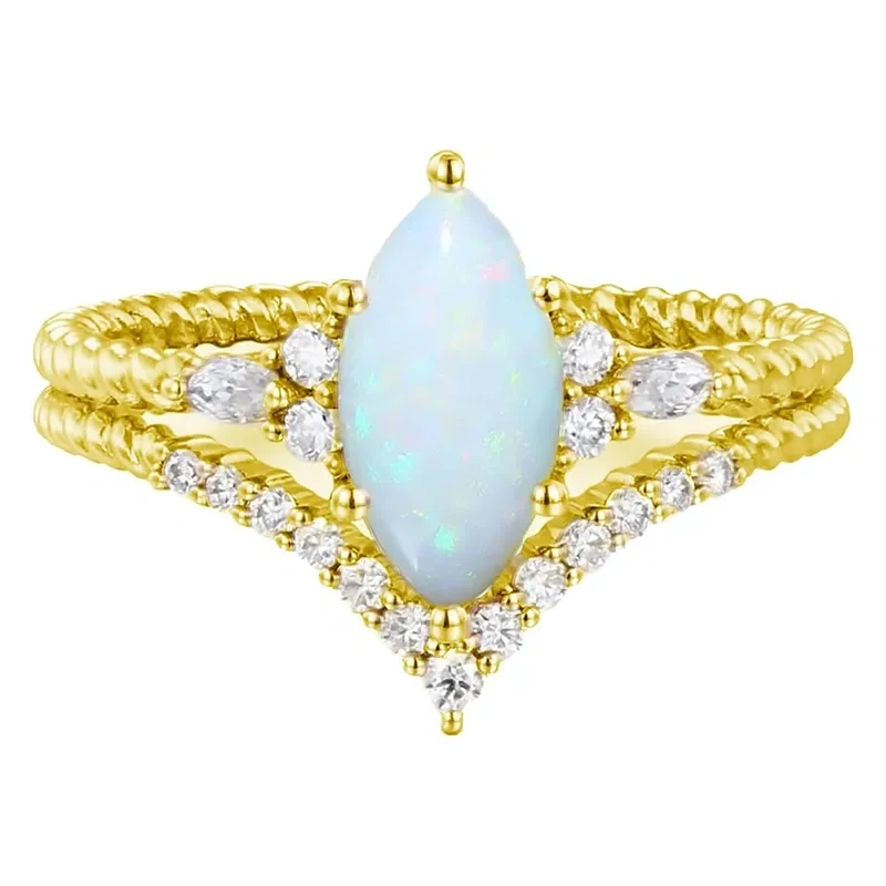 Ensemble nuptial en or 14K de 1 à 6 CT avec opale-1