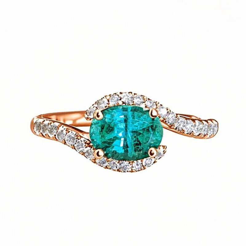 10K Rose Gold 1 to 6 CT Oval Cut Artificial Emerald & 0.2 CT Round Natural Diamond Pave Custom Eye Of Horus Ring-5