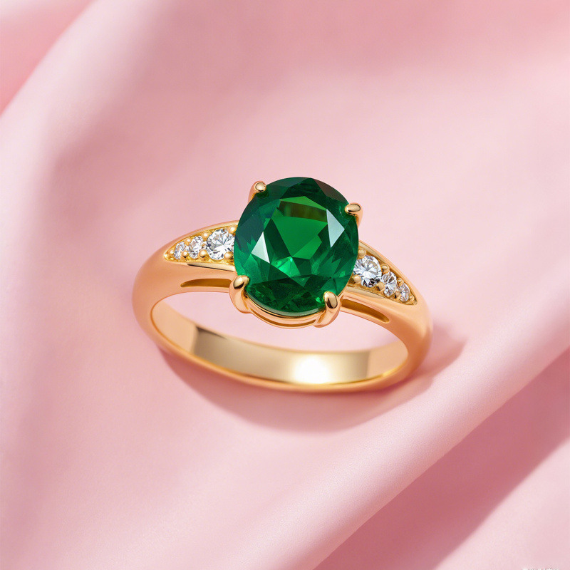 Anillo de compromiso en oro de 14K con moissanita de corte ovalado de 1 a 6 CT y esmeralda cultivada en laboratorio-4