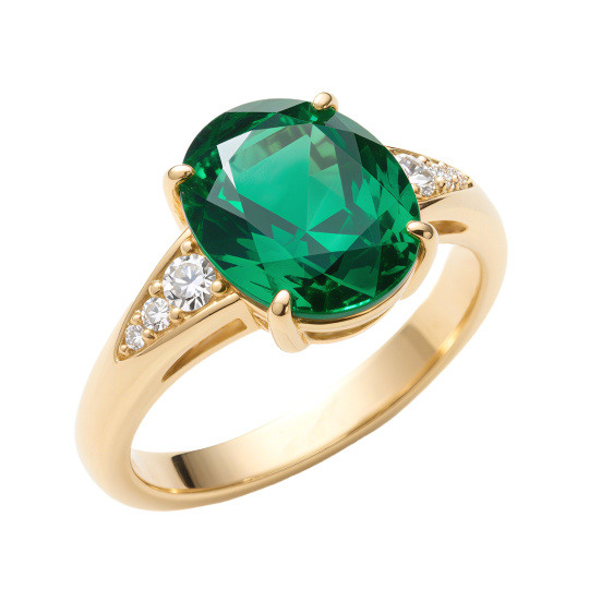 Anillo de compromiso en oro de 10K con moissanita de corte ovalado de 1 a 6 CT y esmeralda cultivada en laboratorio