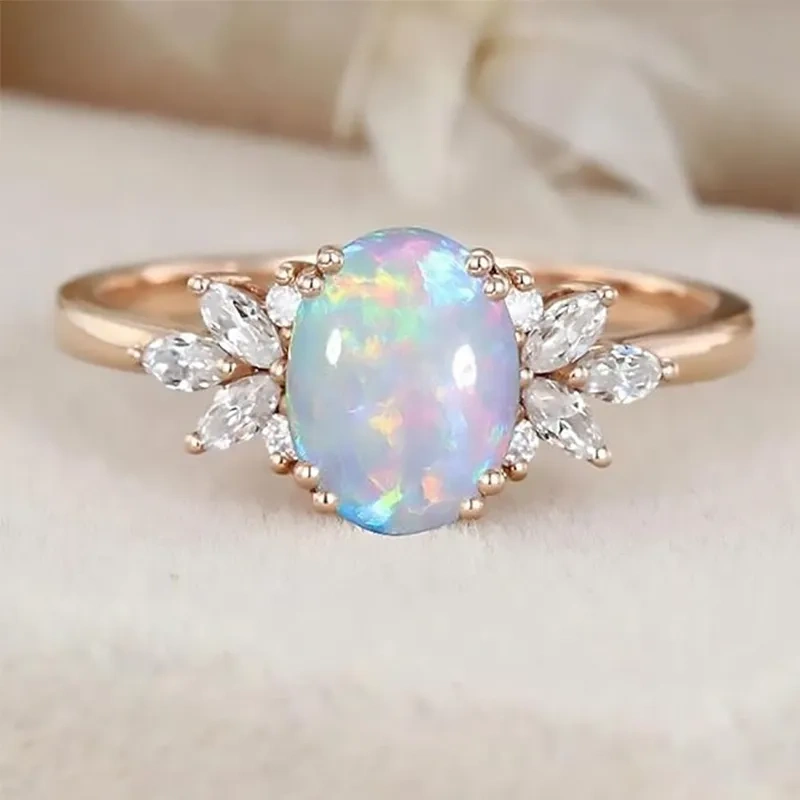 18K Gold 1 to 6 CT Oval Cut Opal Engagement Ring-4