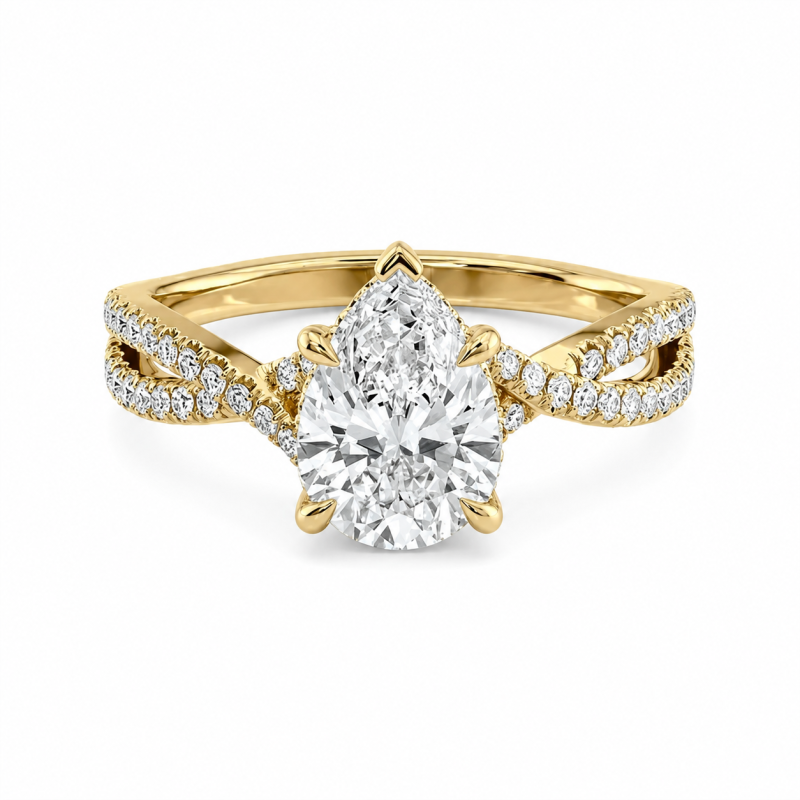 Anillo de compromiso asequible de oro de 10 quilates con moissanita talla pera de 1 a 6 quilates y piedra lateral.-20