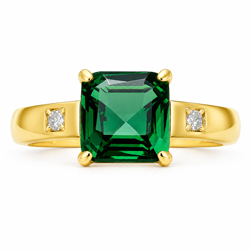 18K Gold 1 to 6 CT Princess Cut Artificial Emerald Engagement Ring-1
