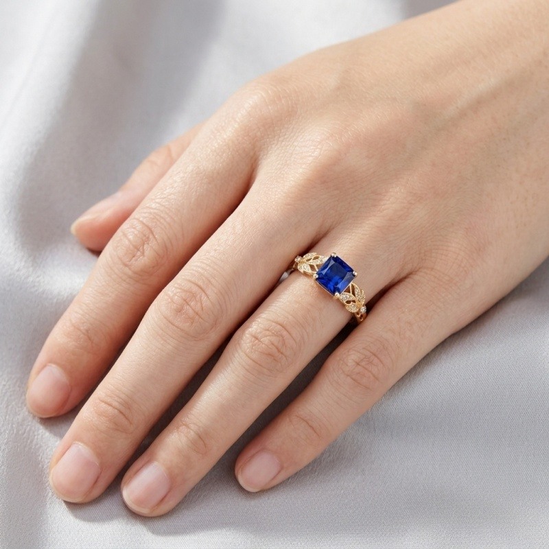 10K Gold 1 to 6 CT Princess Cut Sapphire & Moissanite Ring-2
