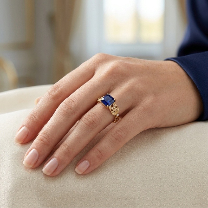 10K Gold 1 to 6 CT Princess Cut Sapphire & Moissanite Ring-3
