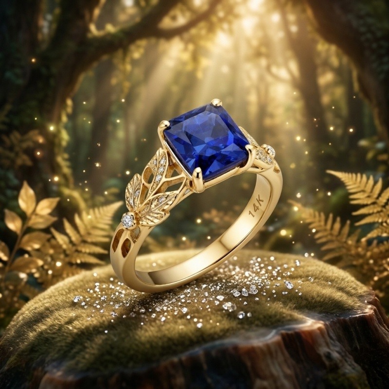 10K Gold 1 to 6 CT Princess Cut Sapphire & Moissanite Ring-4
