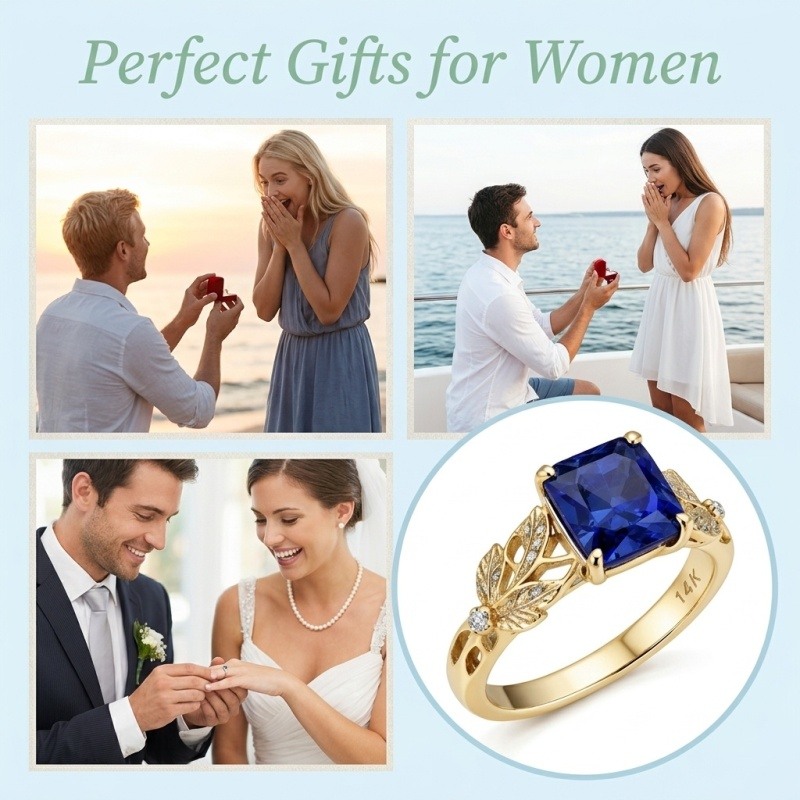 10K Gold 1 to 6 CT Princess Cut Sapphire & Moissanite Ring-5