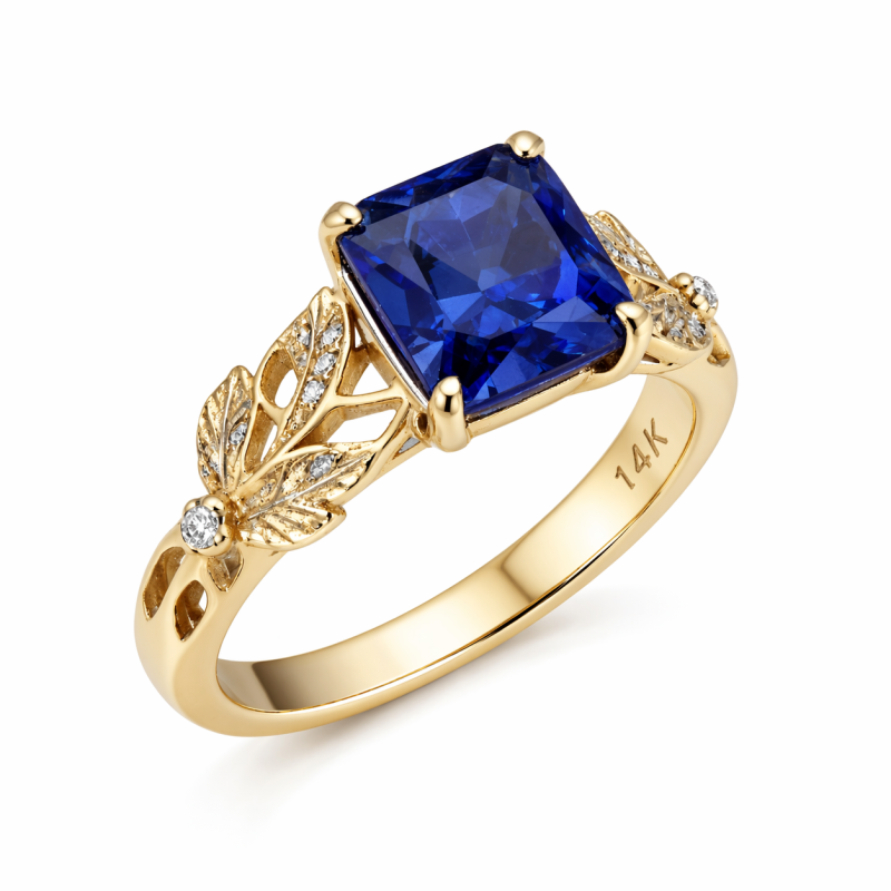 Anillo de oro de 14 quilates con zafiro y moissanita talla princesa de 1 a 6 quilates-18