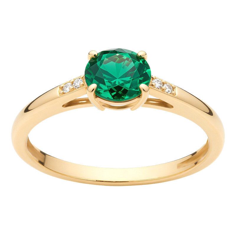Bague de fiançailles en or 18K avec émeraude artificielle taillée ronde de 1 à 6 CT-1