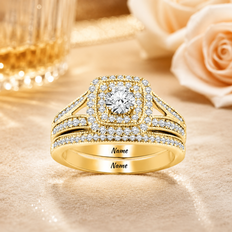 Conjunto nupcial de oro de 14 quilates con diamantes redondos de 1 a 6 quilates-3
