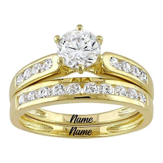Juego nupcial de moissanita con corte redondo de 1 a 6 CT en oro de 10K