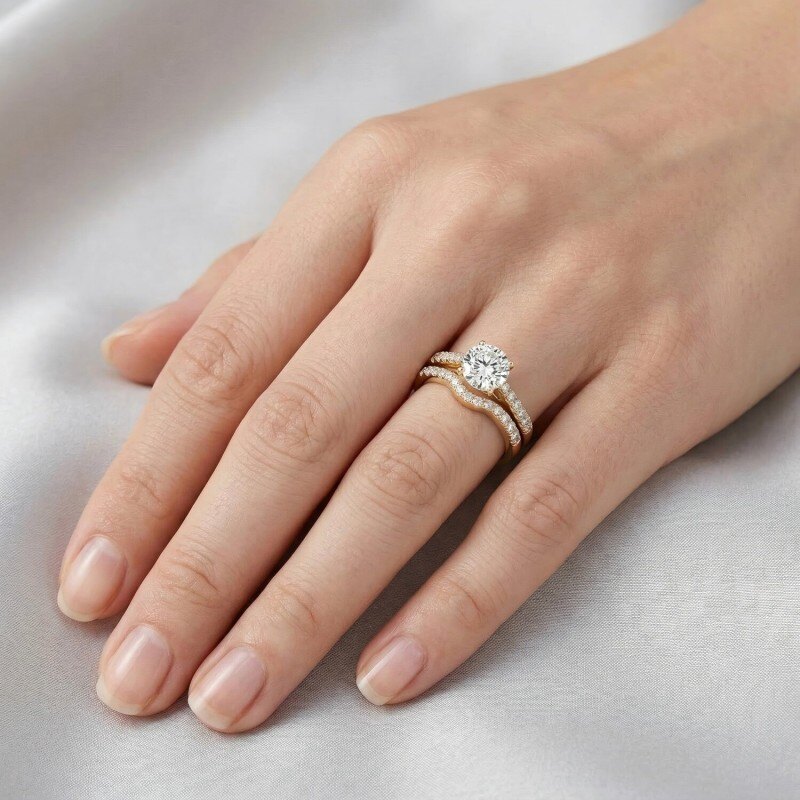 14K Gold 1 to 6 CT Round Cut Moissanite Bridal Set-2