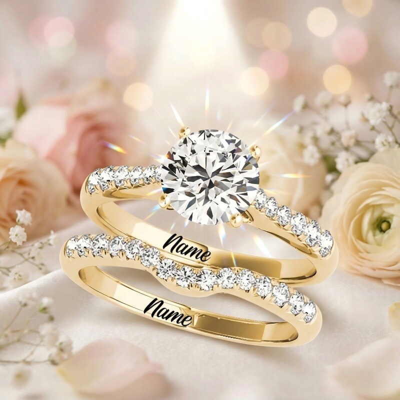 14K Gold 1 to 6 CT Round Cut Moissanite Bridal Set-3