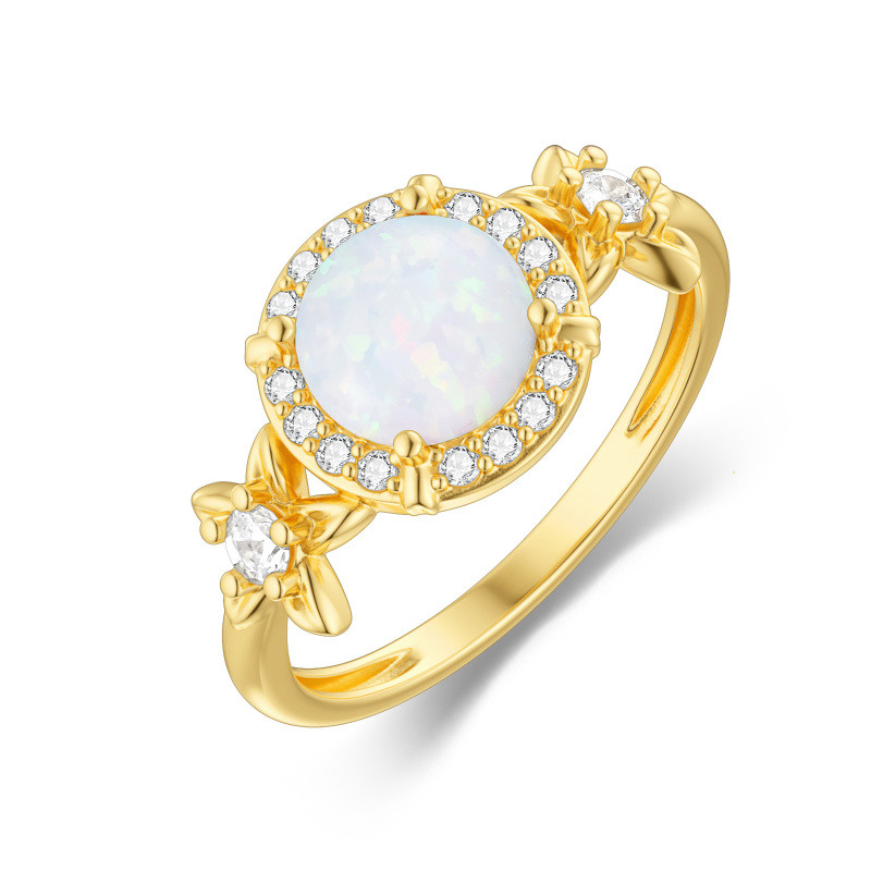 Anillo de compromiso de oro de 9 quilates con ópalo talla redonda de 1 a 6 CT-19