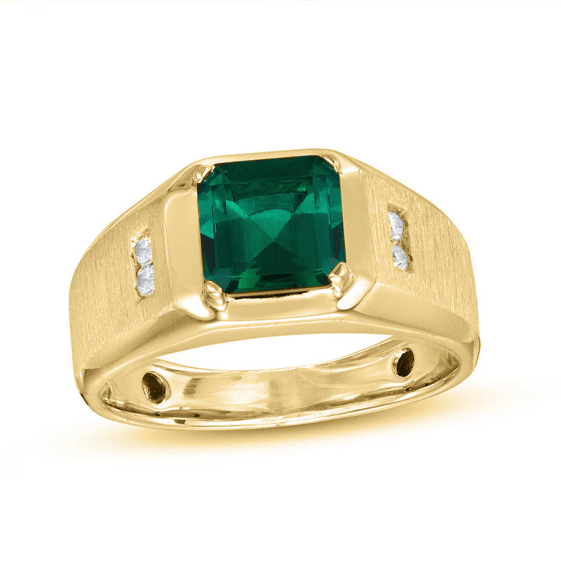 Anillo de compromiso para hombre en oro de 14 quilates con esmeralda talla esmeralda creada en laboratorio de 2,1 a 7,1 quilates y diamantes.-1