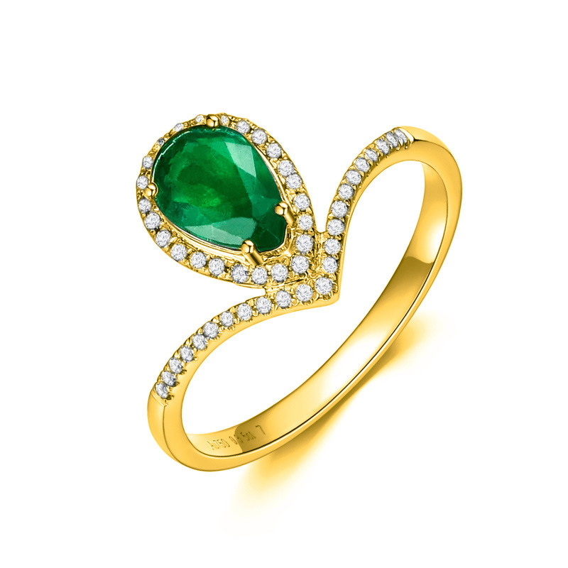 Anillo de compromiso personalizado con esmeralda talla pera de oro de 18 quilates, de 2,5 a 7,5 quilates en total.-1