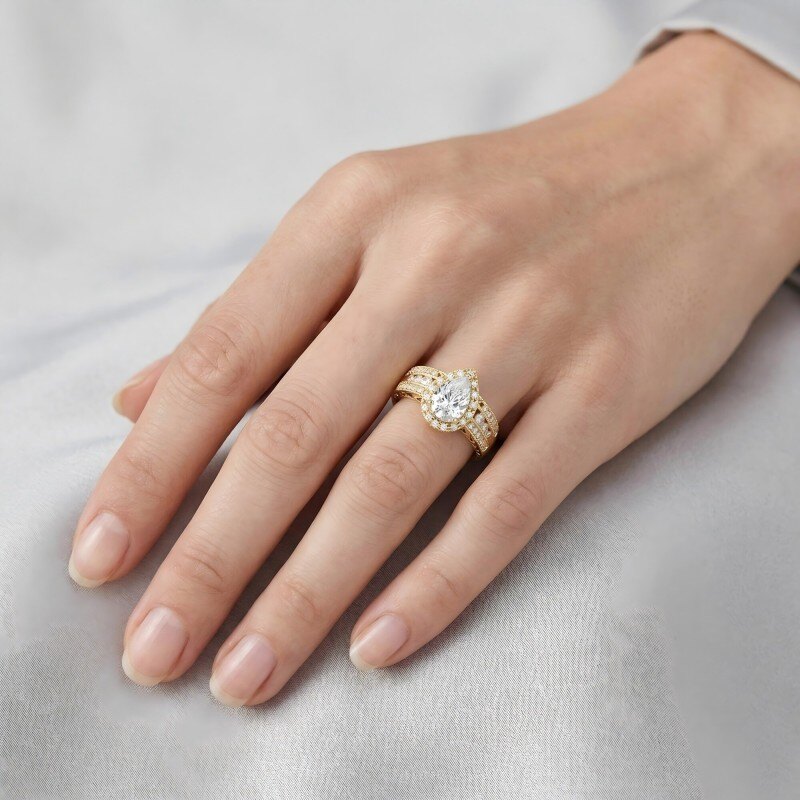 10K Gold 2 CT Pear Cut Moissanite Engagement Ring-2