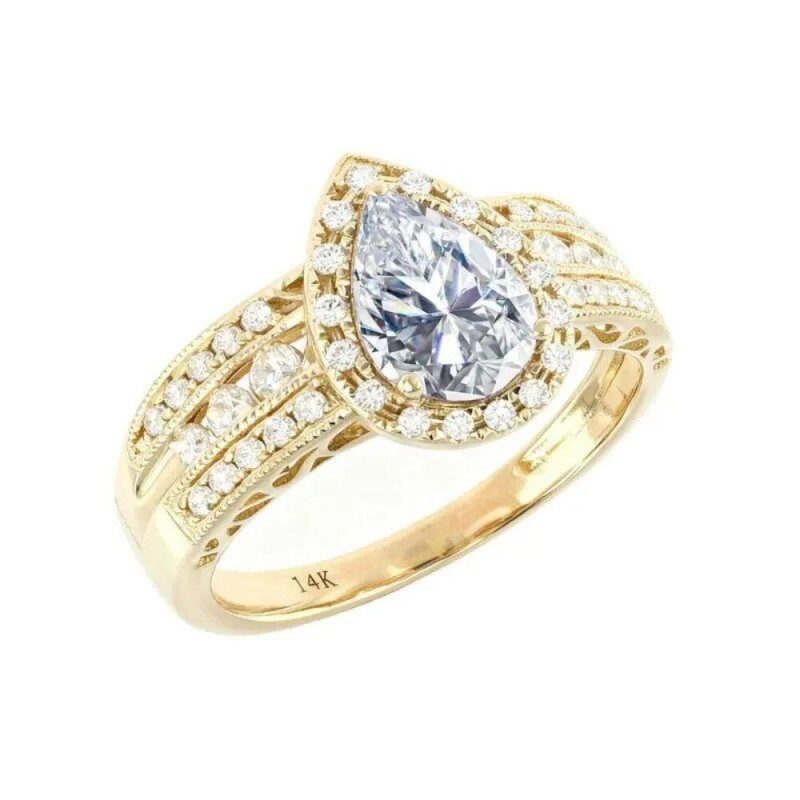 10K Gold 2 CT Pear Cut Moissanite Engagement Ring-4
