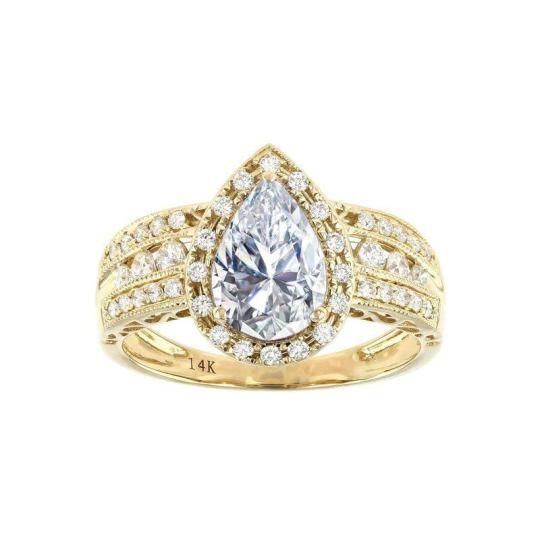 Anillo de compromiso de moissanita con corte pera de 2 CT en oro de 10K