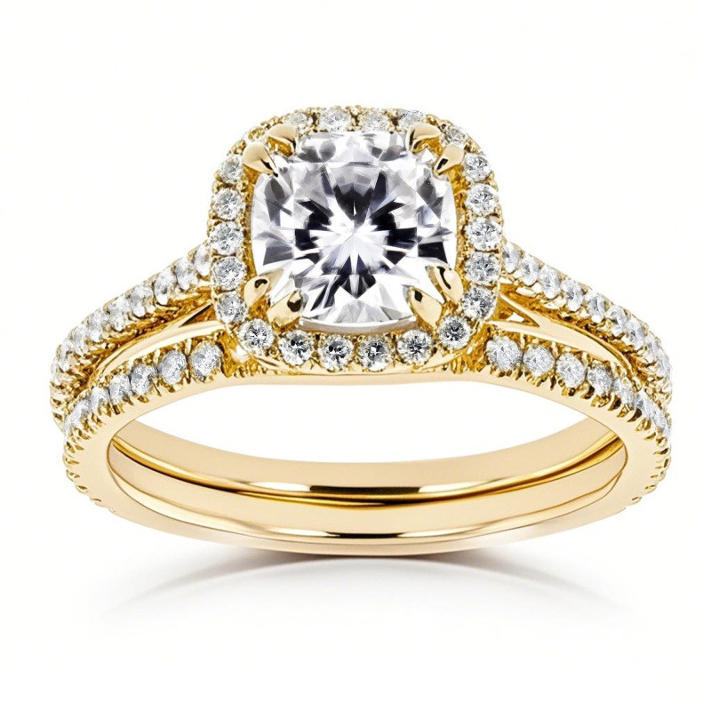 14K Gold 2 CT Princess Cut Moissanite Personalized Engraving Wedding Ring-1