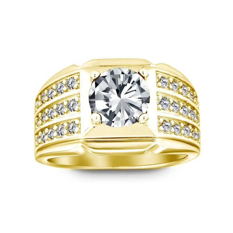 14K Gold 2CT Round Shaped Moissanite Personalized Engraving Ring-1