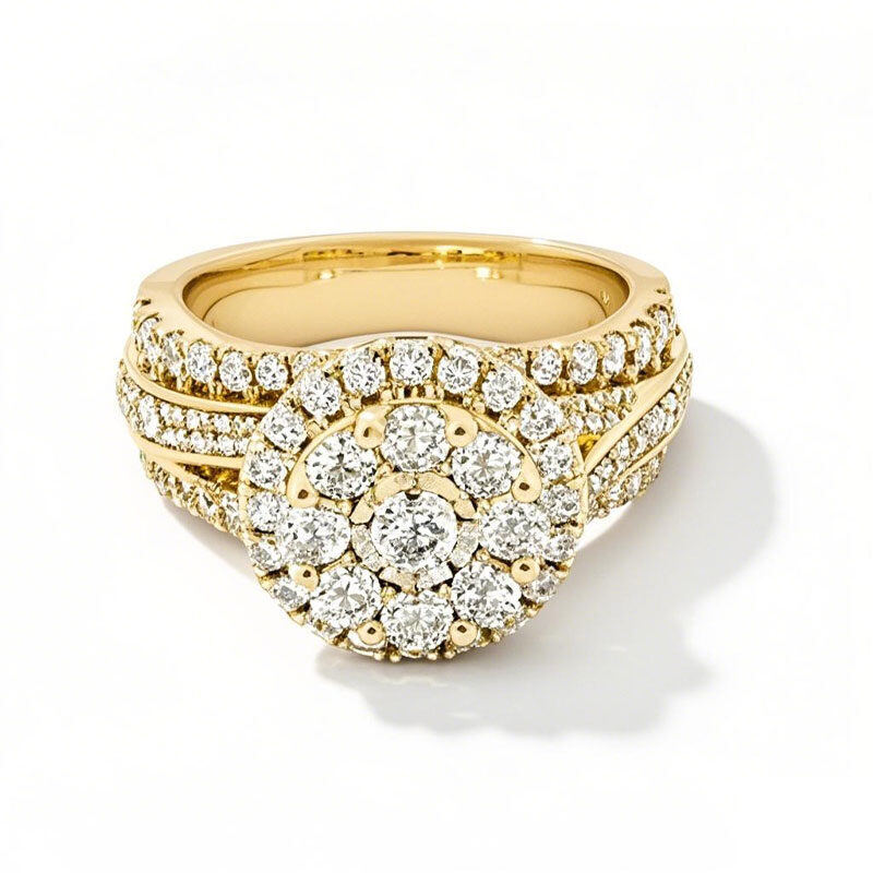 Anel de noivado personalizado em ouro de 18 quilates com diamante redondo de 2 quilates (total) criado em laboratório, classificação D-VVS1 3EX-1