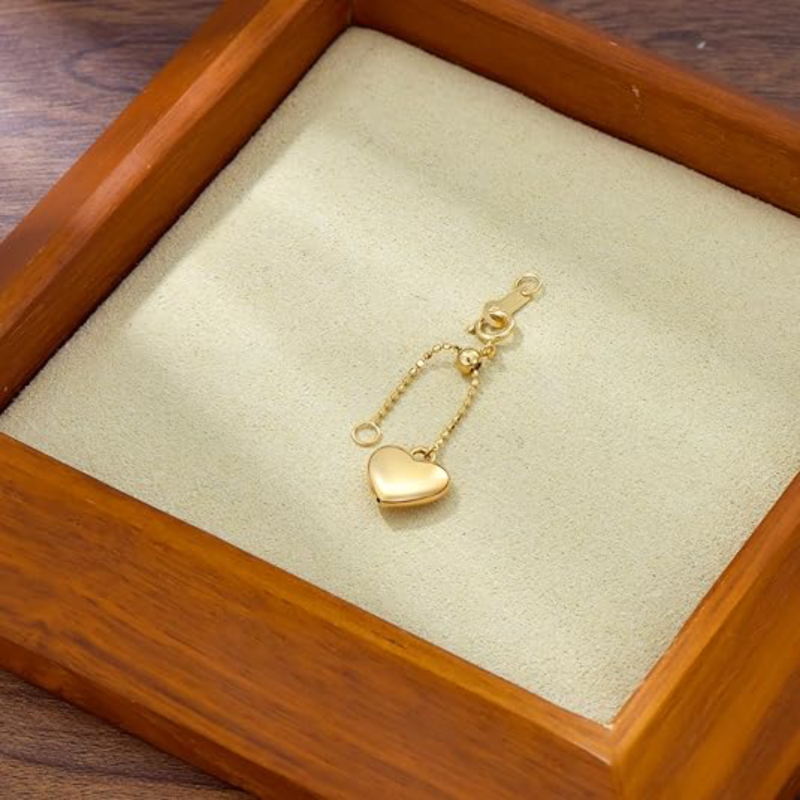 14K Gold 2Inch Heart Bead Station Chain Extender Chain-3