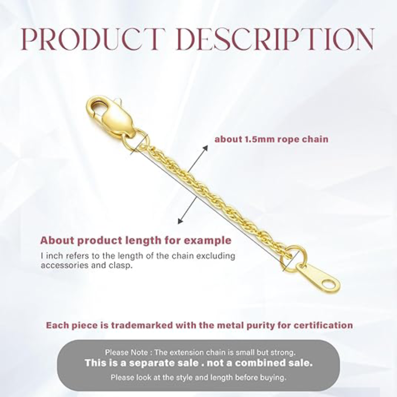 14K Gold 2Inch Hemp Rope Chain With One-Word Buckle Extender Chain-4