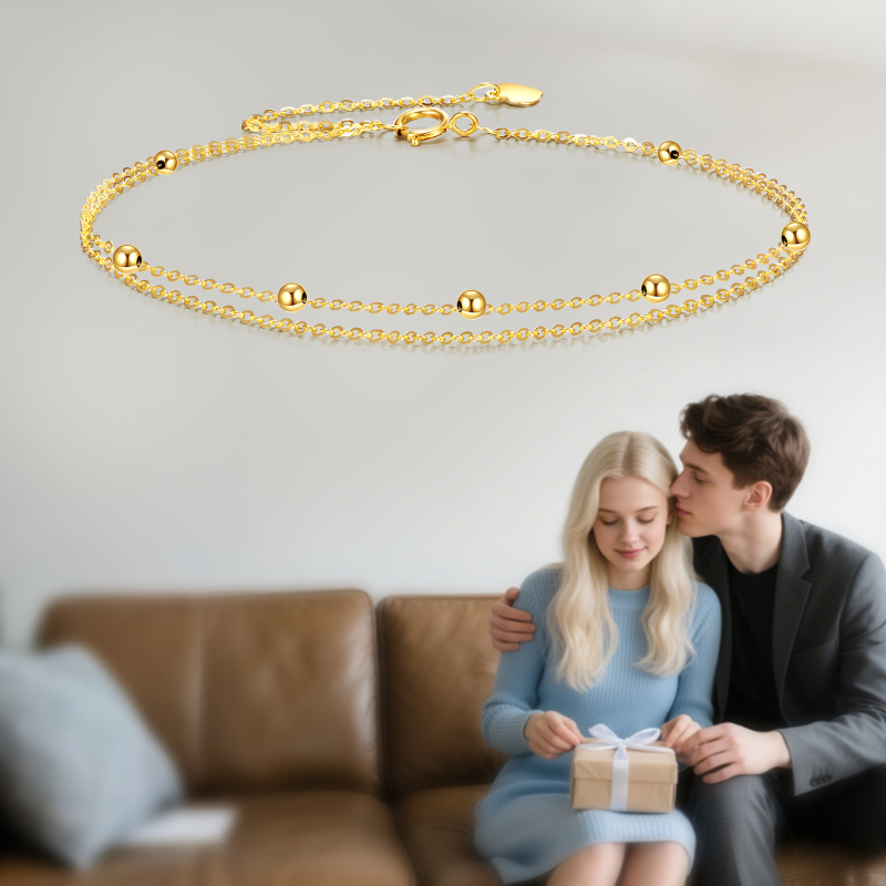 18K Gold 2mm Bead Layerered Bracelet-5