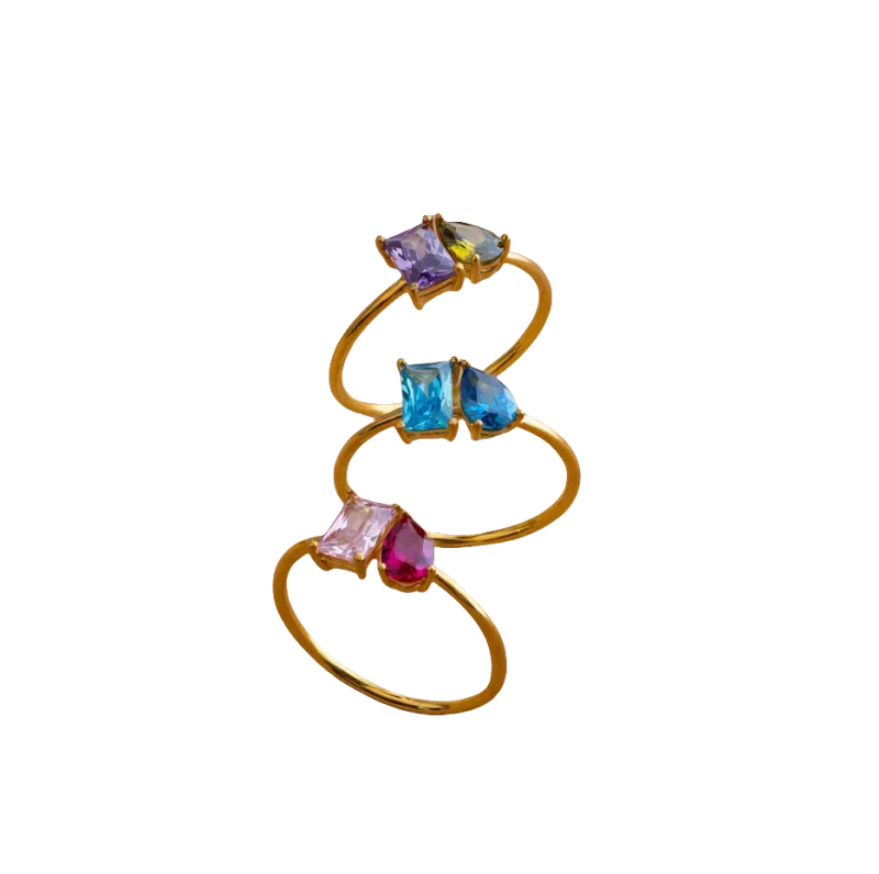 Anillo de aniversario personalizado de oro de 10 quilates con gema de nacimiento de laboratorio talla pera y esmeralda de 2 a 10 quilates.-1