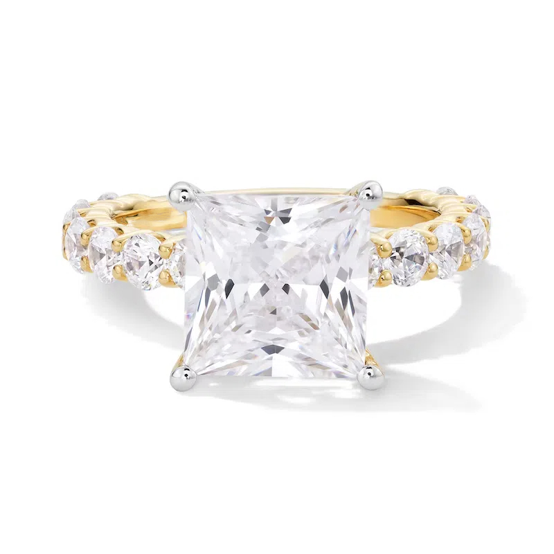 Verlobungsring aus 18-karätigem Gold mit 2 bis 4,5 Karat Gesamtgewicht, im Prinzessschliff geschliffenem, im Labor hergestelltem Diamanten, Reinheitsgrad D, VVS1-VS1, 3EX, IGI-zertifiziert-1