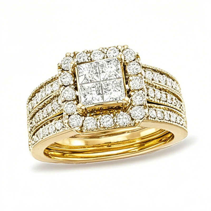 14K Gold 2 to 5.5 CT. T.W Princess Cut Moissanite Bridal Set-1