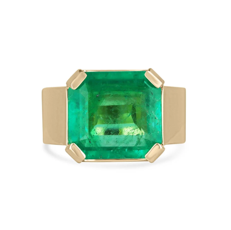 10K Gold 2 bis 7 Karat Asscher-Schliff 4-Krappen-Fassung Lebhafter Apfel-Muzo-Grün Smaragd Solitär Verlobungsring für Herren-1