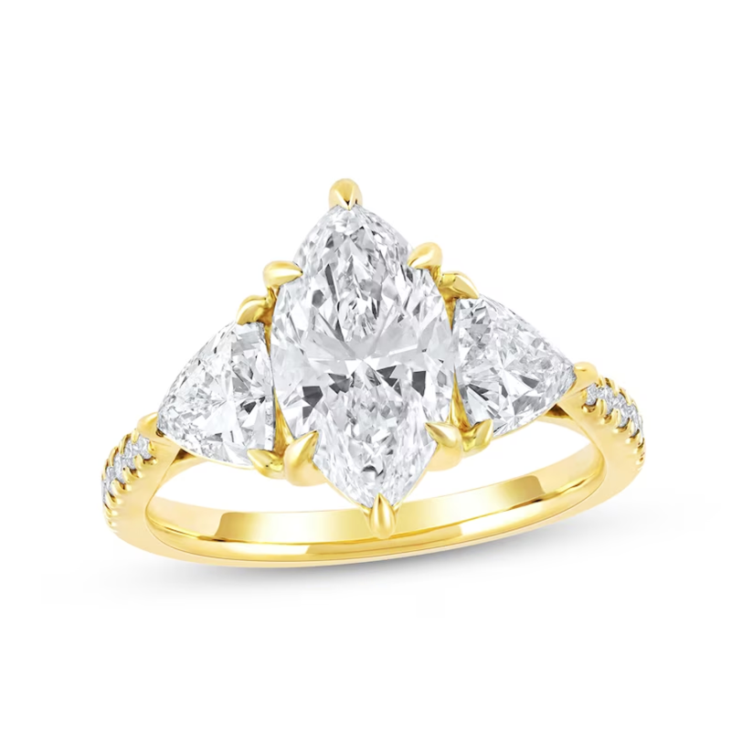 18-karätiger Goldring mit 3,33 ct. Gesamtgewicht, birnenförmig geschliffenem, im Labor hergestelltem Diamanten, drei Steine, individuell angefertigt, Farbe D, VVS1-VS1, IGI-zertifiziert-1