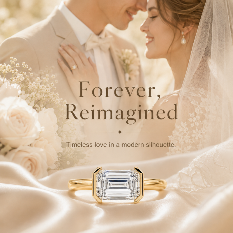 Bague de fiançailles solitaire en or 14 carats avec diamant de laboratoire taille émeraude de 2 carats, serti est-ouest-7