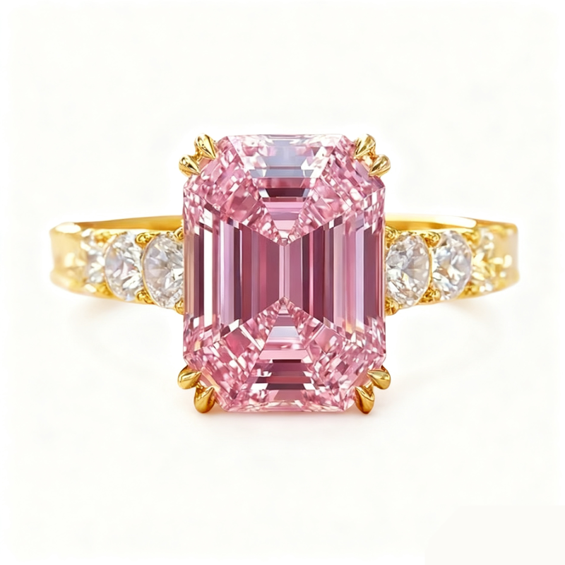 Anillo de compromiso para parejas con moissanita talla esmeralda de 2,5 quilates en oro de 18 quilates y piedra lateral.-1