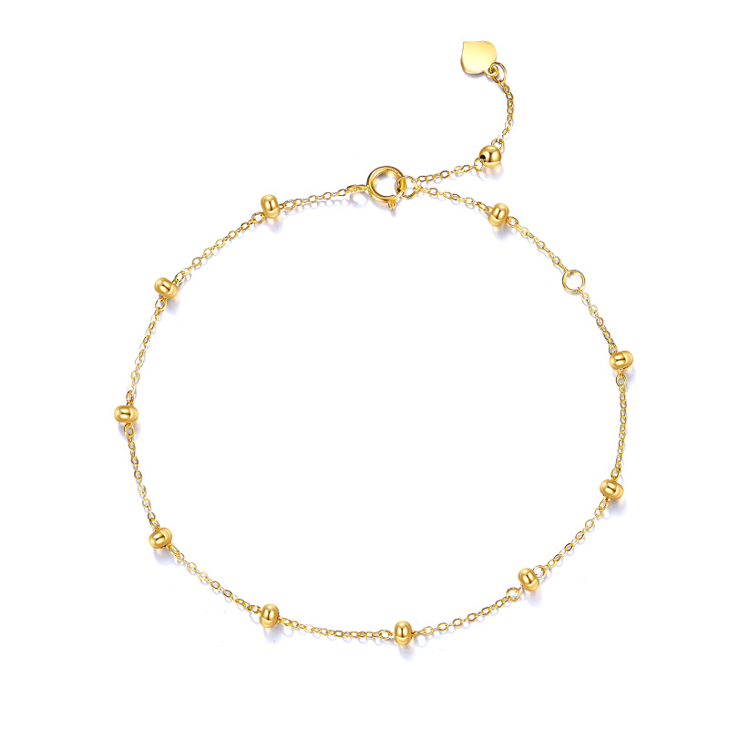 18K Gold 3mm Flat Bead Station Chain Bracelet-1