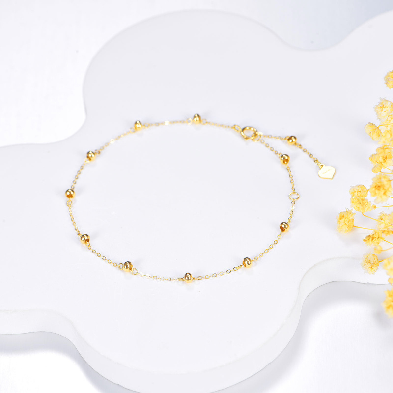 18K Gold 3mm Flat Bead Station Chain Bracelet-3