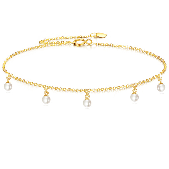 Braccialetto con ciondoli in oro 10K e perle d'acqua dolce da 3 mm