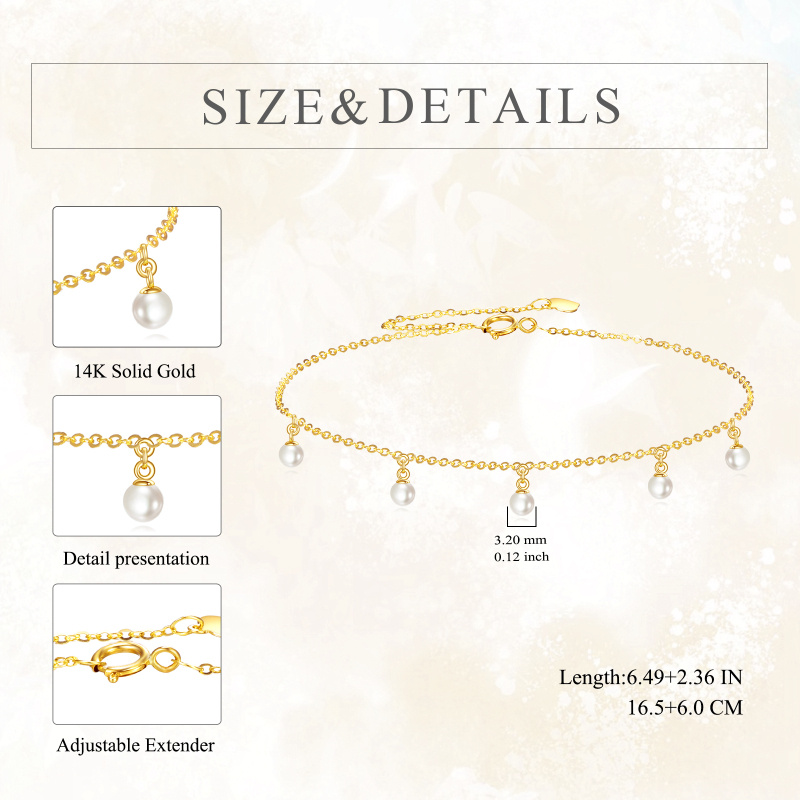 10K Gold 3mm Freshwater Pearls Charm Bracelet-4